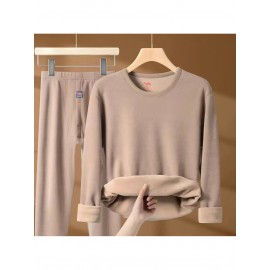 Plus Size - Men'S & Women'S Thermal Underwear Set - Heavy-Duty Fleece-Lined Thermal Pants, Extreme Cold Proof Winter Pants, /Neutral Colors, Round Neck Base Layer for Everyday & Formal Wear - Cold Weather Essentials, Thermal Underwear for Women