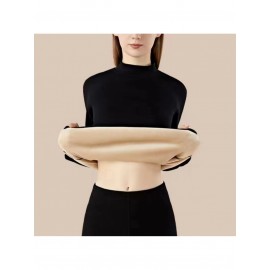 Plus Size - Women'S Thermal Underwear Set - Fleece-Lined Thickened Winter Panties, Full Coverage Round Neck Base Layer, Soft Stretchy Fabric for Cold Weather, Everyday & Formal Wear, Cozy Warmth, Seamless Design, Layering Essentials (Solid Color)