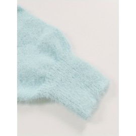 Plus Size - Women'S Asymmetrical V-Neck Geometric Sweater - Soft Pastel Winter Pullover with Trim, Cozy Casual Sweater for Everyday & Semi-Formal Outfits, Relaxed Fit Layering Piece, Easy-Care Durable Design