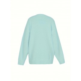 Plus Size - Women'S Asymmetrical V-Neck Geometric Sweater - Soft Pastel Winter Pullover with Trim, Cozy Casual Sweater for Everyday & Semi-Formal Outfits, Relaxed Fit Layering Piece, Easy-Care Durable Design