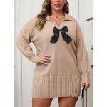 Plus Size, HERTALK Women's Plus Size Winter Dress - Elegant High Collar Sweater A-Line Dress with Bow Waist & Collar, Machine Washable Long Sleeve Party Wedding Guest Dress (Plus Size 12+) - Cozy Fall & Winter Outfits