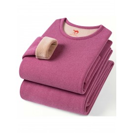 Plus Size - Men'S & Women'S Thermal Underwear Set - Heavy-Duty Fleece-Lined Winter Pants, Thickened Thermal Base for Extreme Cold, Soft Pink/Red color, Elegant Everyday & Formal wear - Cold Weather Essentials