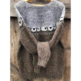 Plus Size, Women's Plus Size Cozy Fall Winter Sweater - Round Neck Long Sleeve Color-Block Pullover Sweater Top, Casual Warm Blouses for Cold Weather Layering, Hand Washable for all Body Types