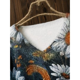 Plus Size Autumn And Winter Women's Clothing, Mink Fur Halloween Oversized Pumpkin Warm Sweater, Full Print V-neck Short Knitted Set