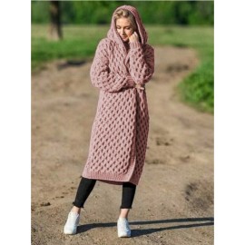 Plus Size, Best Selling Plus Size Hooded Coat Autumn Winter New Soft Warm Long Sweater Hiding Suitable for Commuting Home Wear Warm Without Bulk