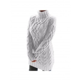 Plus Size, Women' Plus-Size High-Neck Long Cardigan Dress - Winter Warm Maxi Dress, Loose Fit Solid Color Machine Washable Outerwear for Cold Weather, Cozy Fall & Winter Attire