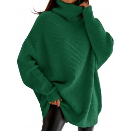 Plus Size, Women' Size Chunky Batwing Sweater - Oversized Turtleneck Pullover, Winter Warm Loose Fit Jumper Suitable for Winter, Casual & Dressy Outfits