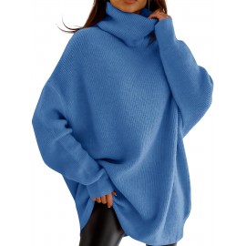 Plus Size, Women' Size Chunky Batwing Sweater - Oversized Turtleneck Pullover, Winter Warm Loose Fit Jumper Suitable for Winter, Casual & Dressy Outfits
