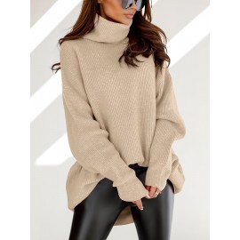 Plus Size, Women' Size Chunky Batwing Sweater - Oversized Turtleneck Pullover, Winter Warm Loose Fit Jumper Suitable for Winter, Casual & Dressy Outfits
