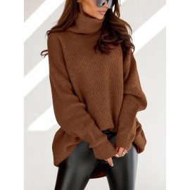 Plus Size, Women' Size Chunky Batwing Sweater - Oversized Turtleneck Pullover, Winter Warm Loose Fit Jumper Suitable for Winter, Casual & Dressy Outfits