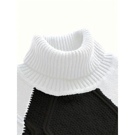 Men'S New Color-Blocked High-Neck Long-Sleeve Retro College-Style Knitted Base Layer for Casual Autumn And Winter