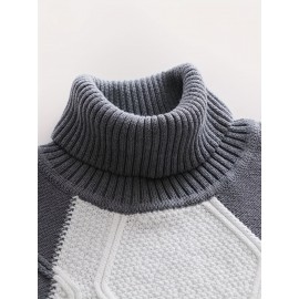 Men'S New Color-Blocked High-Neck Long-Sleeve Retro College-Style Knitted Base Layer for Casual Autumn And Winter