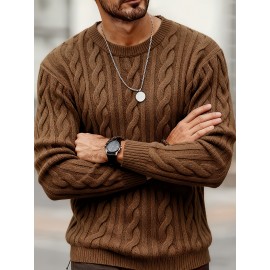 New Autumn-Winter Men's Casual Commuter Solid Color Crew Neck Knit Pullover