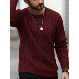 New Autumn-Winter Men's Casual Commuter Solid Color Crew Neck Knit Pullover