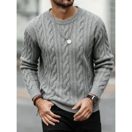 New Autumn-Winter Men's Casual Commuter Solid Color Crew Neck Knit Pullover