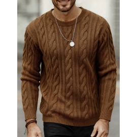 New Autumn-Winter Men's Casual Commuter Solid Color Crew Neck Knit Pullover