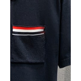 New Spring And Summer Polo Shirt with Pocket, Knitted Collar Button Trendy T-Shirt, Short Sleeve Sweater, Comfortable And Casual Versatile Top, Machine Washable.