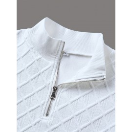 [Men's Casual Sweater] Men's Casual Zip-Up Sweater | Long Sleeve, Solid Color, Regular Fit, Round Neck, Geometric Pattern, Fall & Winter, Knitwear, High Quality