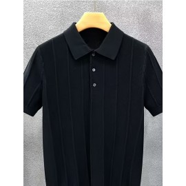 Luxury Knit Short Sleeve Polo Shirt for Men | Summer New Solid Color Lapel Collar Casual Tops, Button Details, Regular Fit
