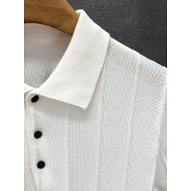 Luxury Knit Short Sleeve Polo Shirt for Men | Summer New Solid Color Lapel Collar Casual Tops, Button Details, Regular Fit