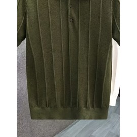 Luxury Knit Short Sleeve Polo Shirt for Men | Summer New Solid Color Lapel Collar Casual Tops, Button Details, Regular Fit