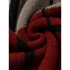 Men's Casual Color Block Knit Sweater, Soft Warm Pullover for Fall/Winter