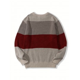 Men's Casual Color Block Knit Sweater, Soft Warm Pullover for Fall/Winter