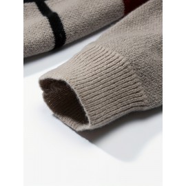 Men's Casual Color Block Knit Sweater, Soft Warm Pullover for Fall/Winter