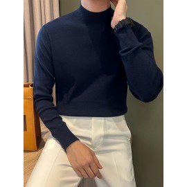Men's Knit Sweater, Stand Collar Solid Color Novelty Pullover, Casual, Autumn Winter