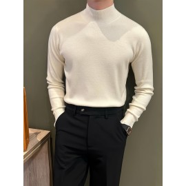 Men's Knit Sweater, Stand Collar Solid Color Novelty Pullover, Casual, Autumn Winter