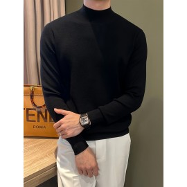 Men's Knit Sweater, Stand Collar Solid Color Novelty Pullover, Casual, Autumn Winter