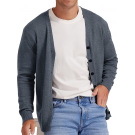 New Men's Solid Color Spring/Autumn Knit Cardigan V-Neck Outerwear Youth Knit Sweater Coat