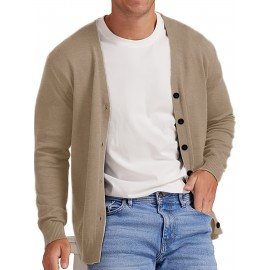 New Men's Solid Color Spring/Autumn Knit Cardigan V-Neck Outerwear Youth Knit Sweater Coat