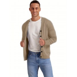 New Men's Solid Color Spring/Autumn Knit Cardigan V-Neck Outerwear Youth Knit Sweater Coat