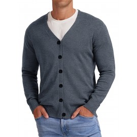 New Men's Solid Color Spring/Autumn Knit Cardigan V-Neck Outerwear Youth Knit Sweater Coat