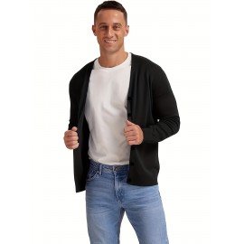 New Men's Solid Color Spring/Autumn Knit Cardigan V-Neck Outerwear Youth Knit Sweater Coat