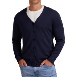 New Men's Solid Color Spring/Autumn Knit Cardigan V-Neck Outerwear Youth Knit Sweater Coat