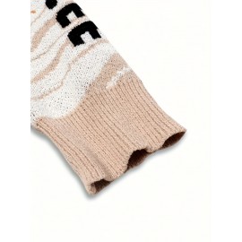 Unisex Autumn Fall Back to School Casual Loose Fit Commuter Simple Solid Color Versatile Round Neck Cartoon Jacquard Pattern Long Sleeve Pullover Knitted Fabric Top