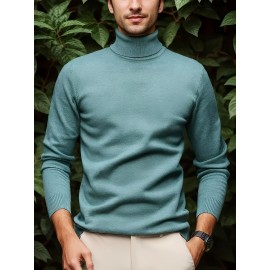 [Men's Turn-Collar Sweater] Cross-Border New Autumn-Winter Men's Solid Color Turn-Collar Pullover Knit Sweater
