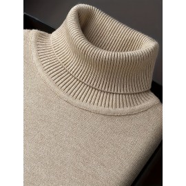 [Men's Turn-Collar Sweater] Cross-Border New Autumn-Winter Men's Solid Color Turn-Collar Pullover Knit Sweater