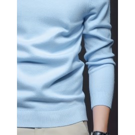 [Men's Turn-Collar Sweater] Cross-Border New Autumn-Winter Men's Solid Color Turn-Collar Pullover Knit Sweater