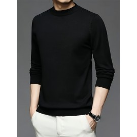 New Men'S Solid Color Round Neck Knitted Pullover Sweater