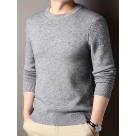 New Men'S Solid Color Round Neck Knitted Pullover Sweater