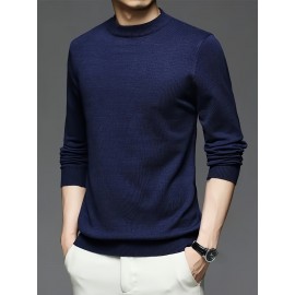 New Men'S Solid Color Round Neck Knitted Pullover Sweater