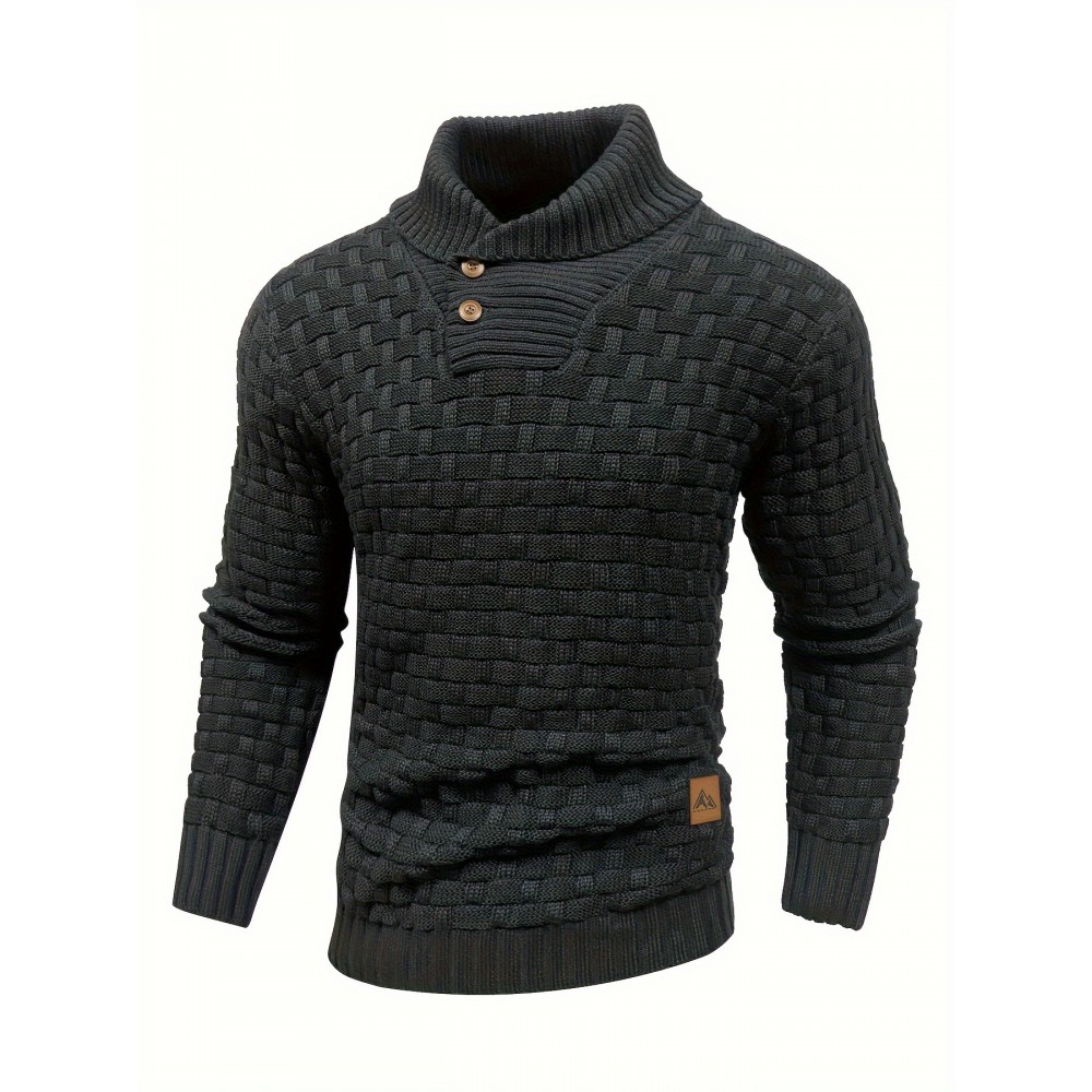 Men's Casual Waffle Knit Lapel Button Sweater