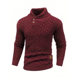 Men's Casual Waffle Knit Lapel Button Sweater