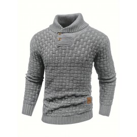 Men's Casual Waffle Knit Lapel Button Sweater