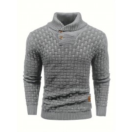 Men's Casual Waffle Knit Lapel Button Sweater