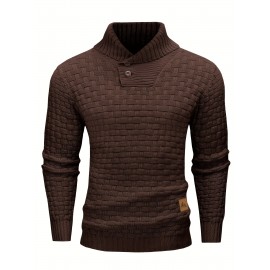 Men's Casual Waffle Knit Lapel Button Sweater