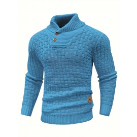 Men's Casual Waffle Knit Lapel Button Sweater